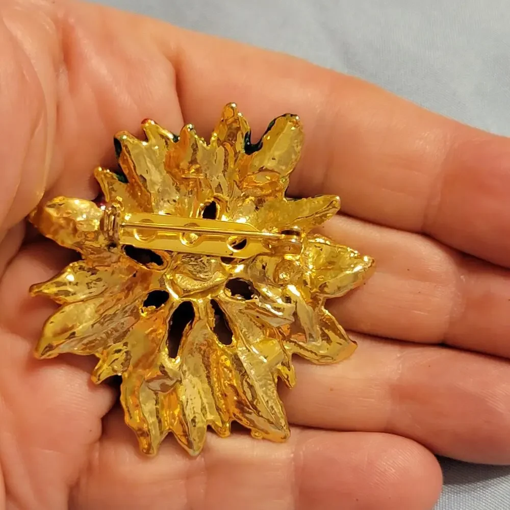 Vintage Poinsettia‎ Brooch Pin 2